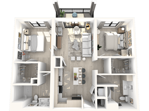 Floor plan for 2 beds, 2 baths, 1125 sqft